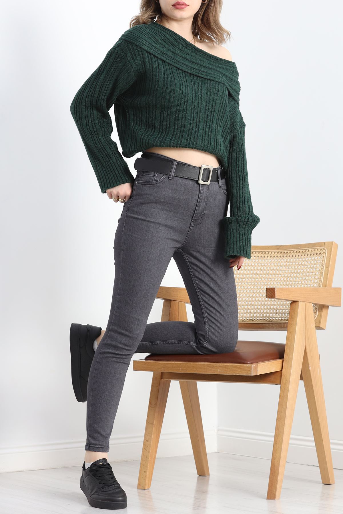 Kemerli Dar Paça Kot Pantolon Füme - 19600.1778.