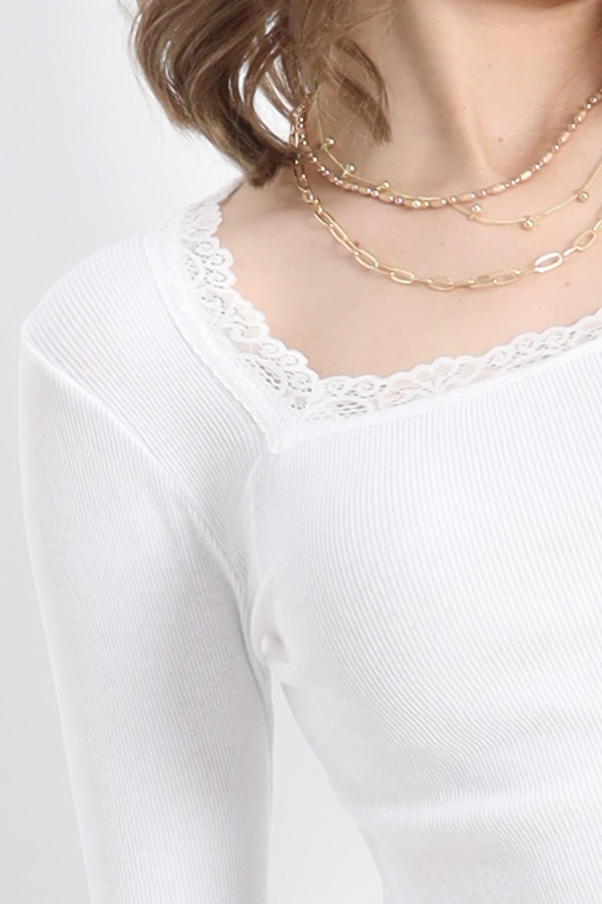 Kare Yaka Dantelli Body Beyaz - 40096.599.