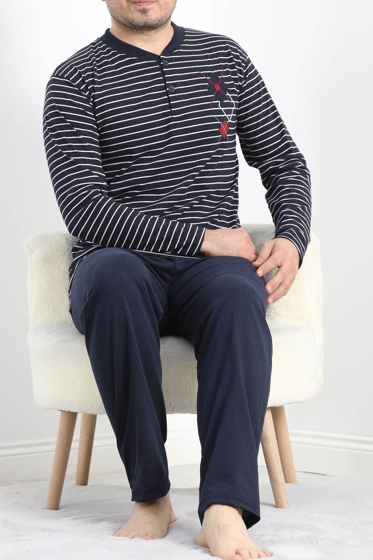 Çizgili Erkek Süprem Pijama Takımı Lacivert - 40068.1838.