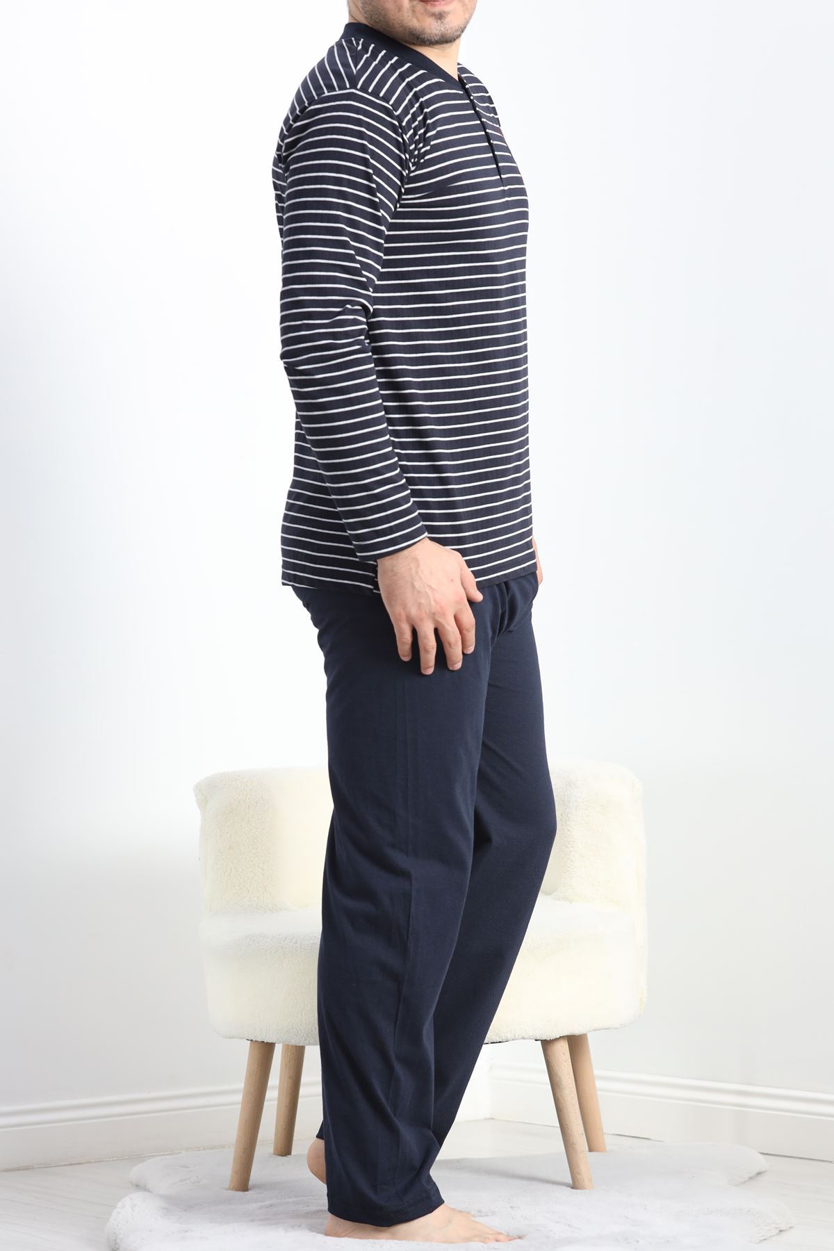 Çizgili Erkek Süprem Pijama Takımı Lacivert - 40068.1838.