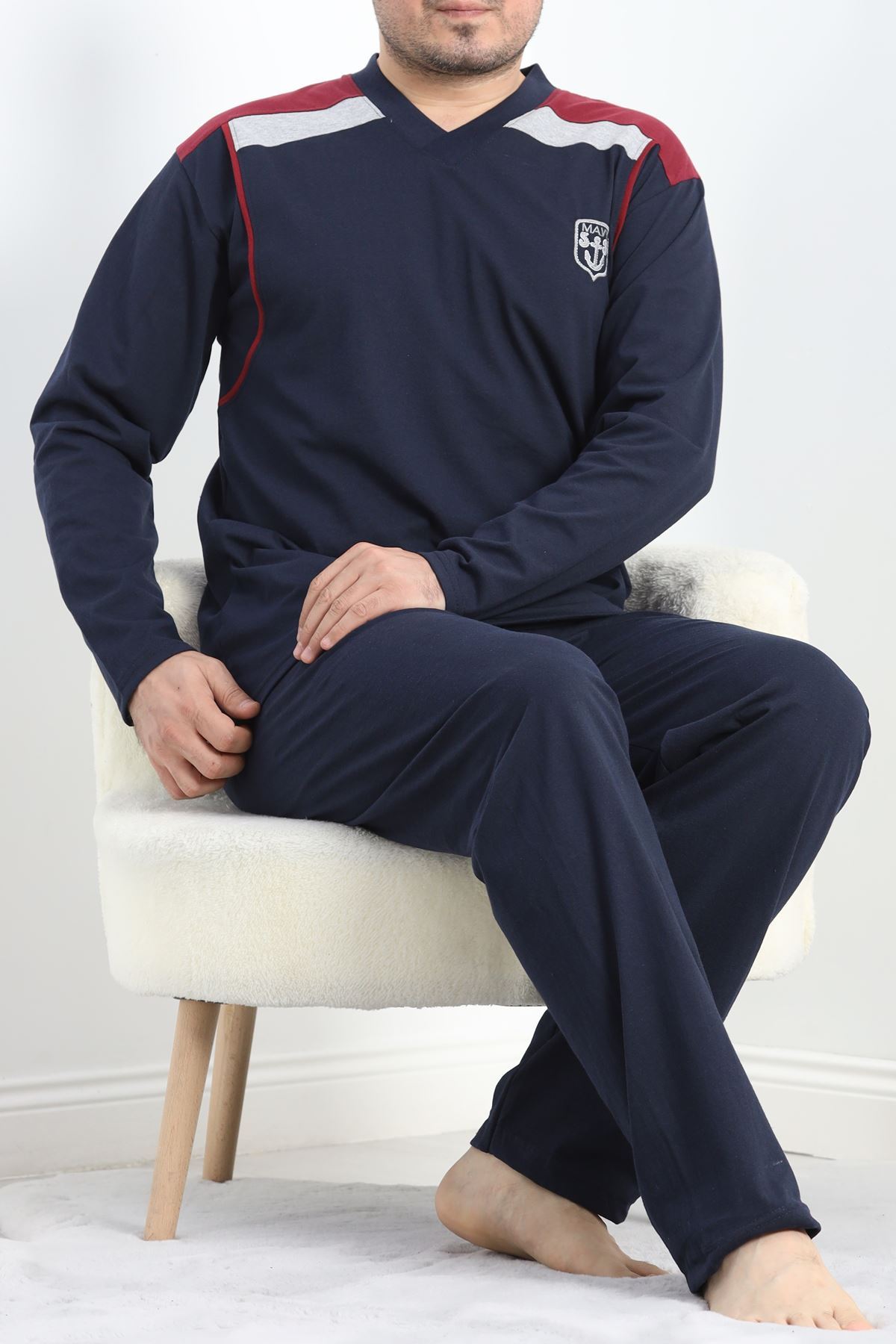 V Yaka Erkek Pijama Takımı Lacivert - 40069.1838.