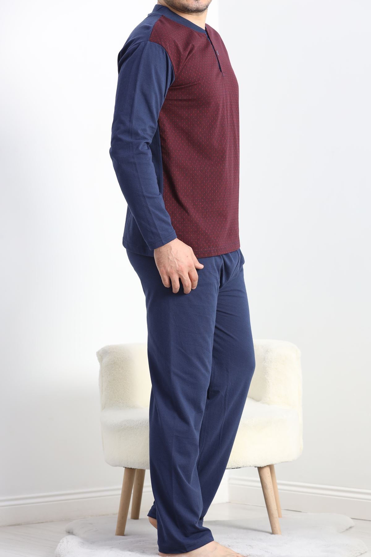 Jakarlı Erkek Pijama Takımı Bordo2 - 40064.1838.