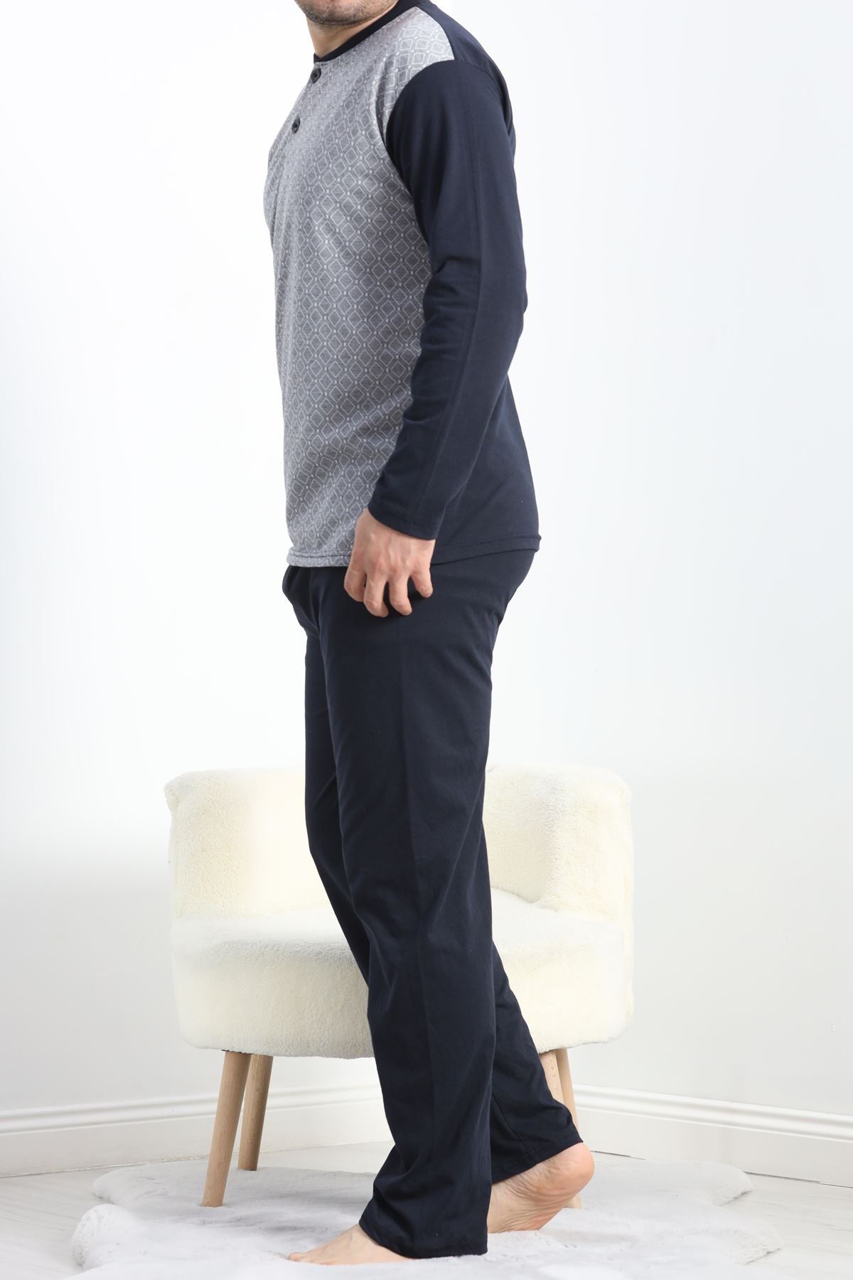 Jakarlı Erkek Pijama Takımı Gribeyaz - 40064.1838.