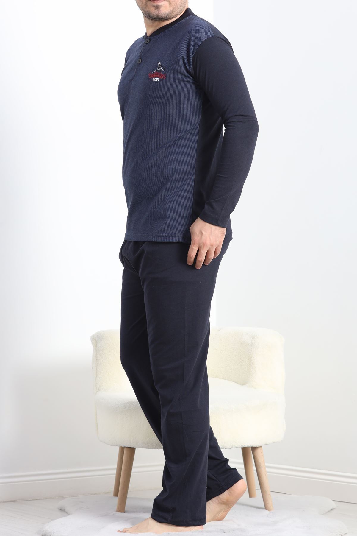 Jakarlı Erkek Pijama Takımı Lacivert - 40065.1838.