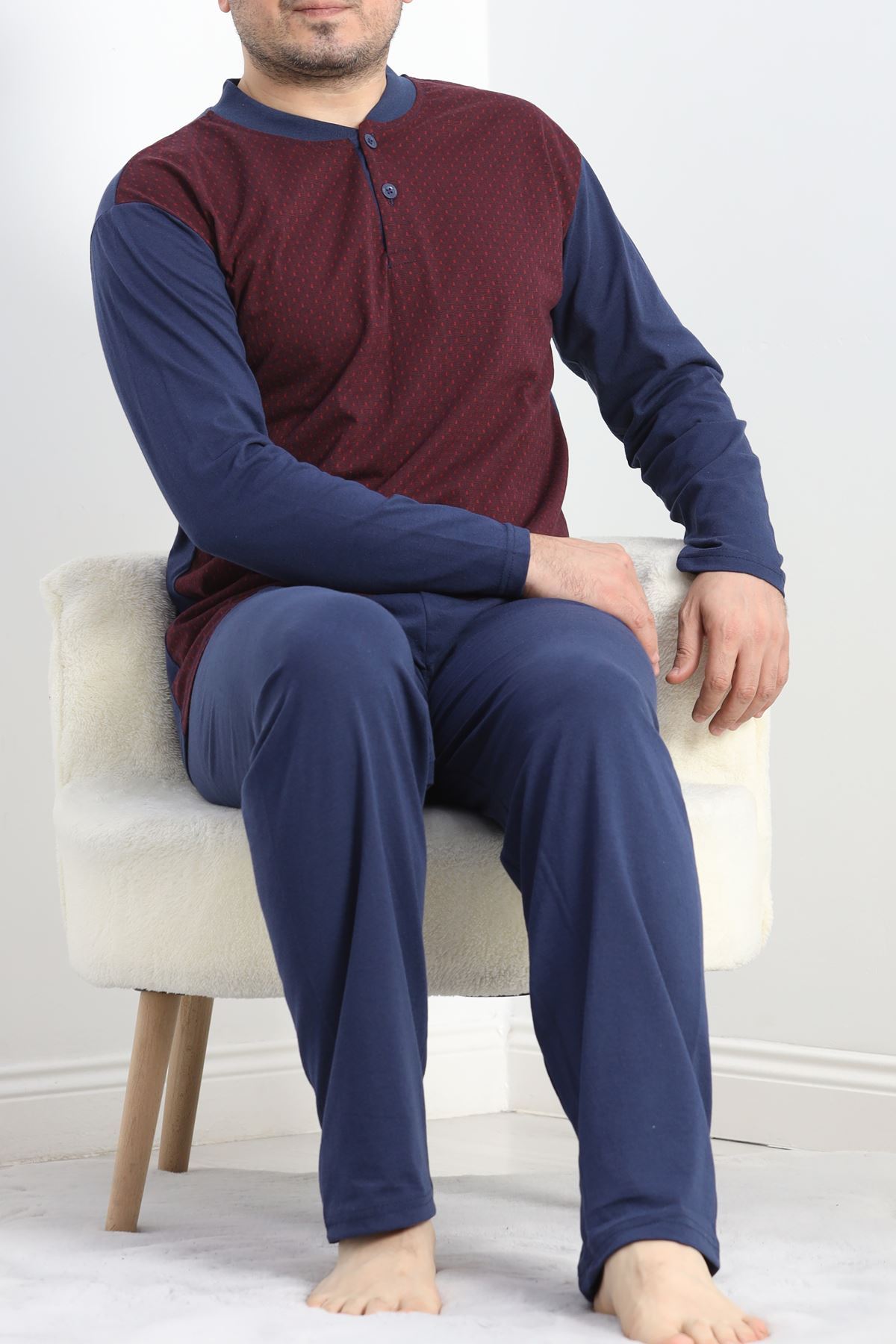 Jakarlı Erkek Pijama Takımı Bordo2 - 40064.1838.