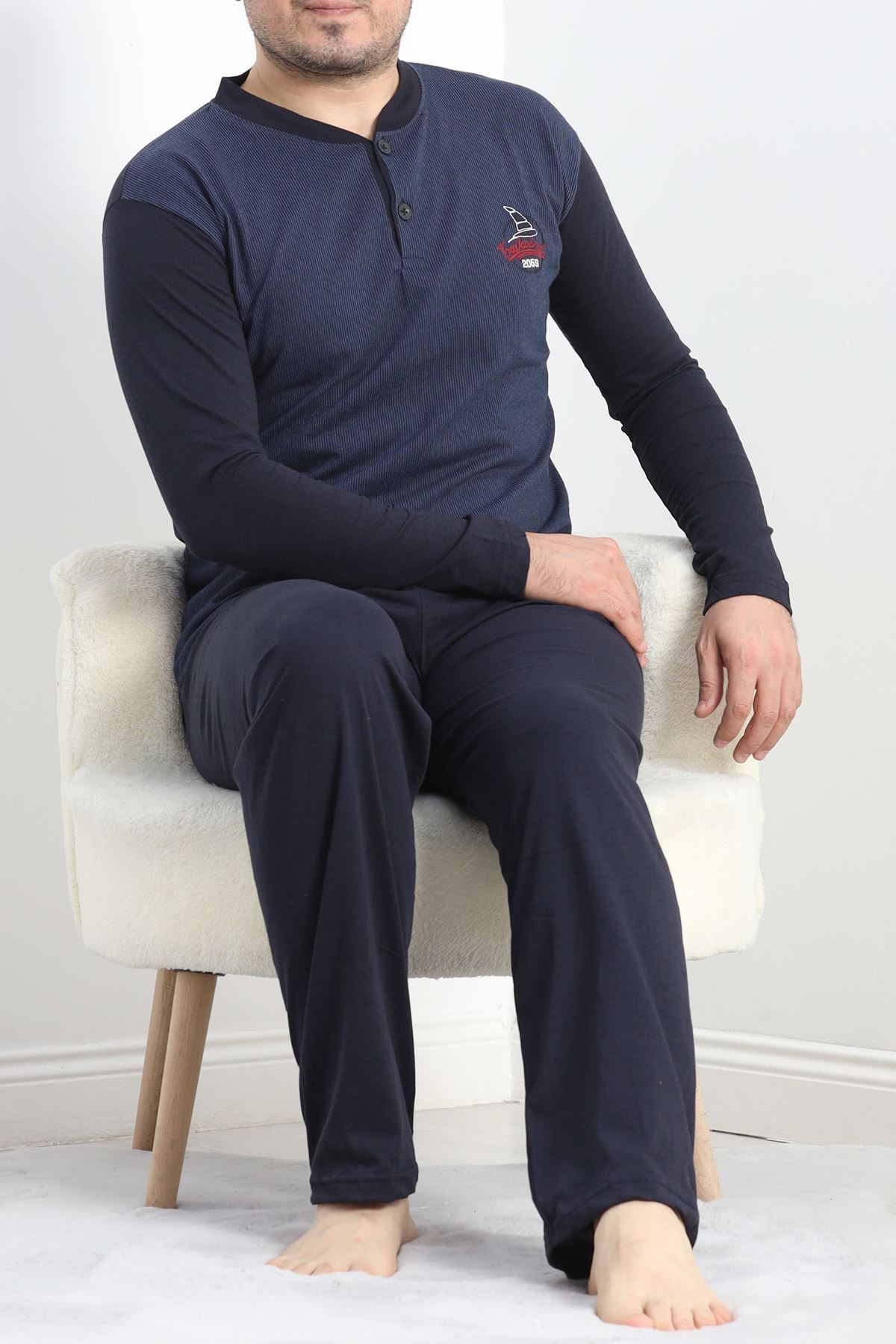 Jakarlı Erkek Pijama Takımı Lacivert - 40065.1838.
