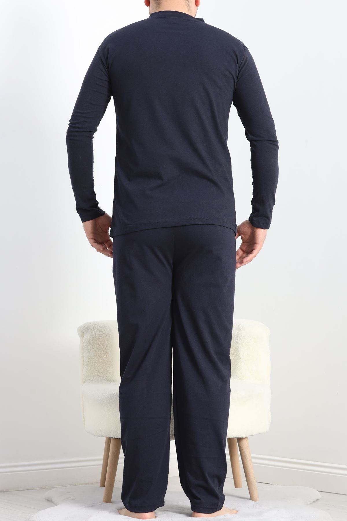 Jakarlı Erkek Pijama Takımı Lacivert - 40065.1838.