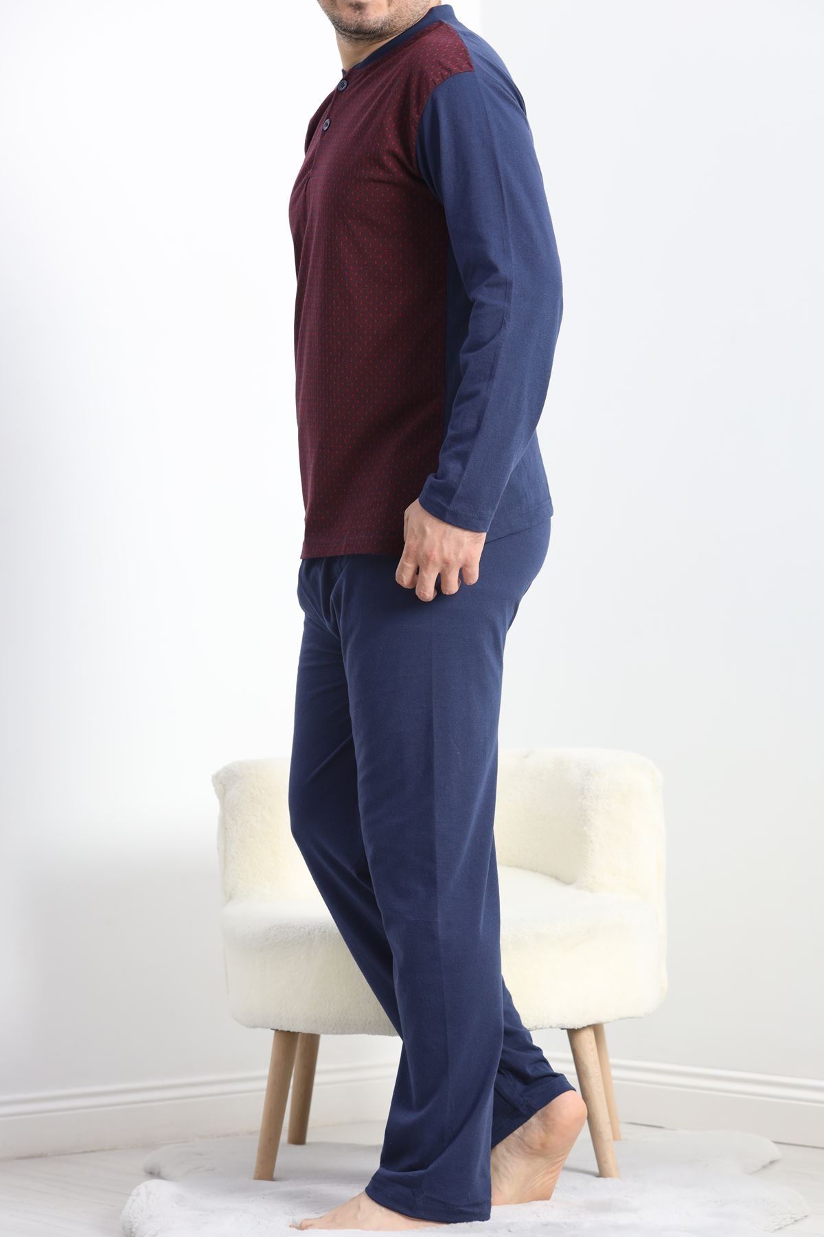 Jakarlı Erkek Pijama Takımı Bordo2 - 40064.1838.