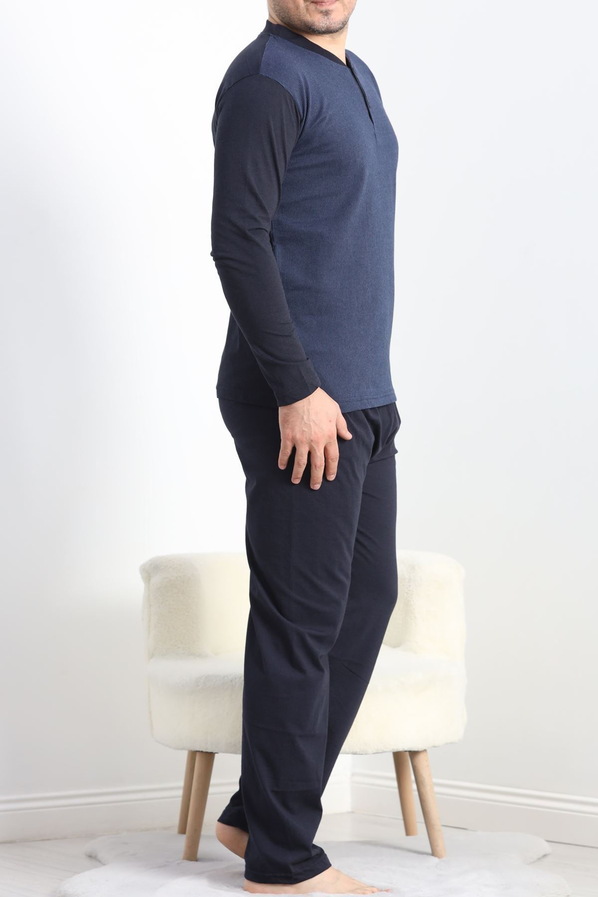 Jakarlı Erkek Pijama Takımı Lacivert - 40065.1838.