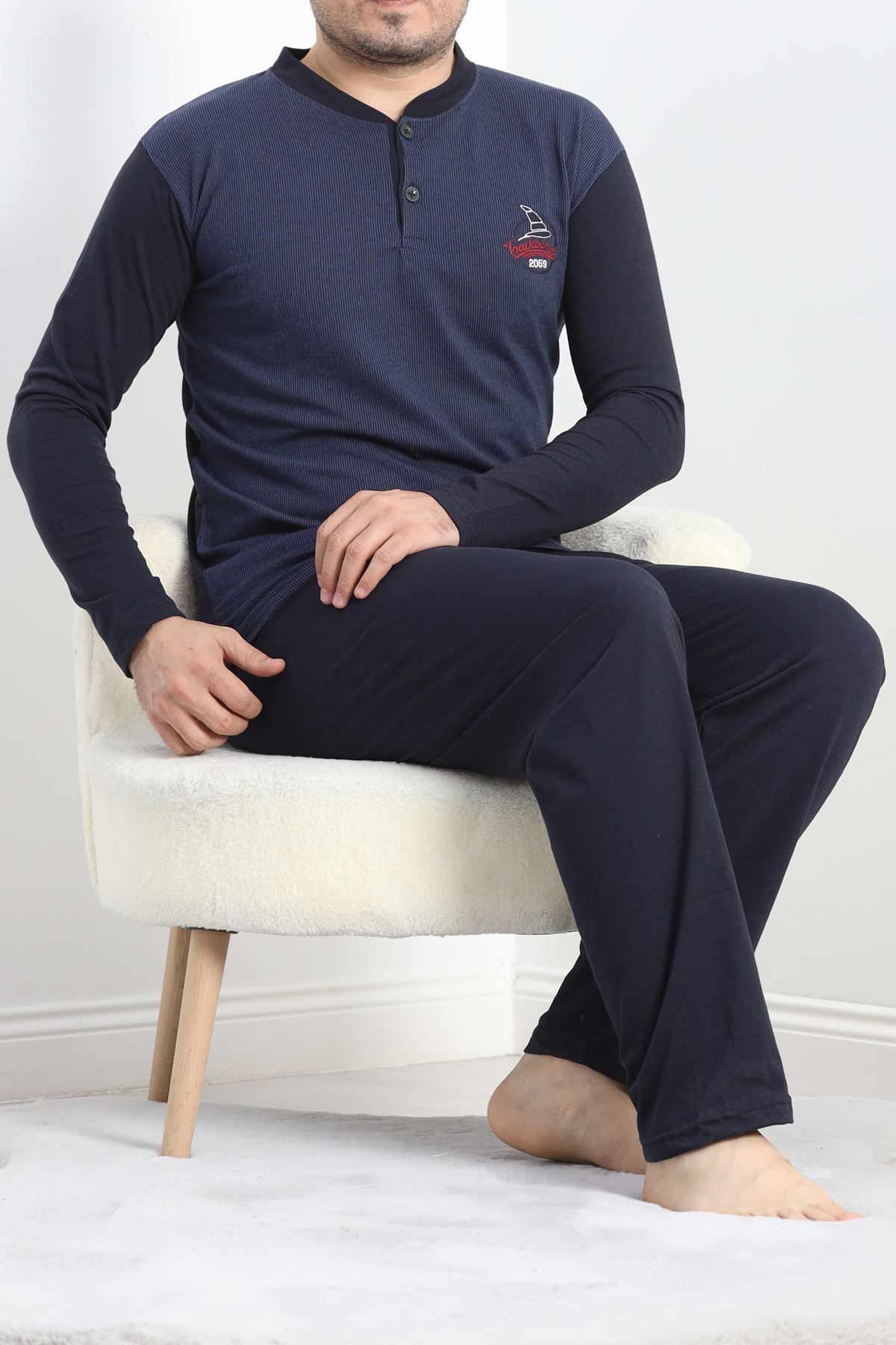 Jakarlı Erkek Pijama Takımı Lacivert - 40065.1838.