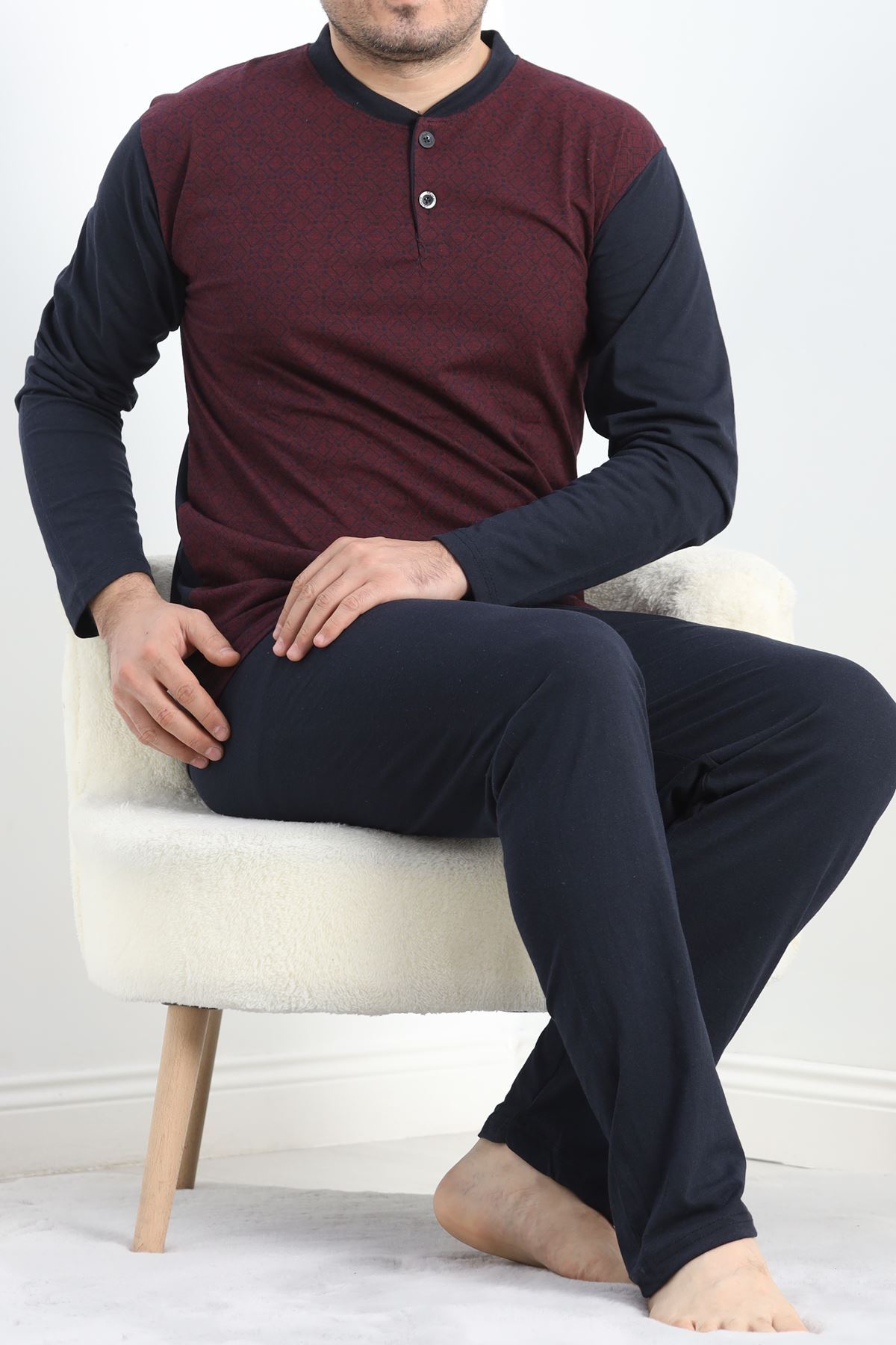Jakarlı Erkek Pijama Takımı Bordo - 40064.1838.