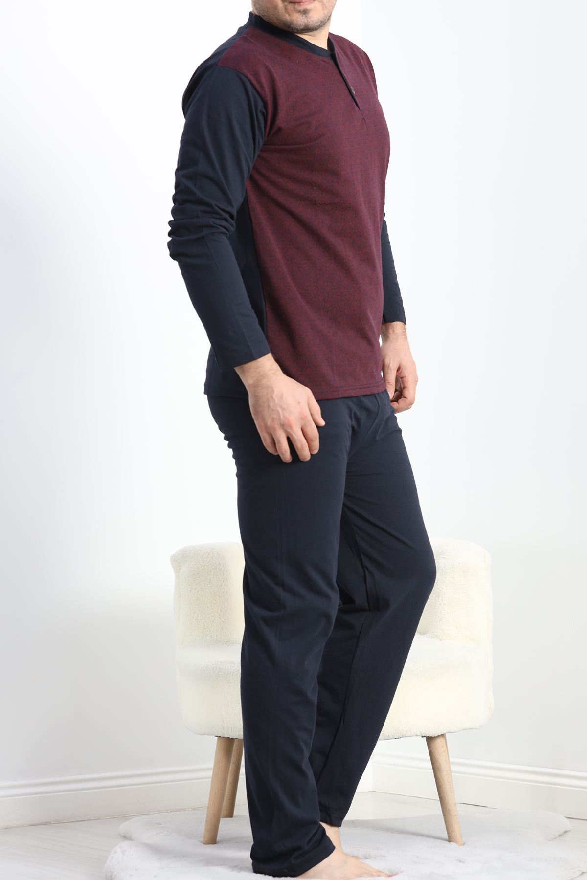 Jakarlı Erkek Pijama Takımı Bordo - 40064.1838.
