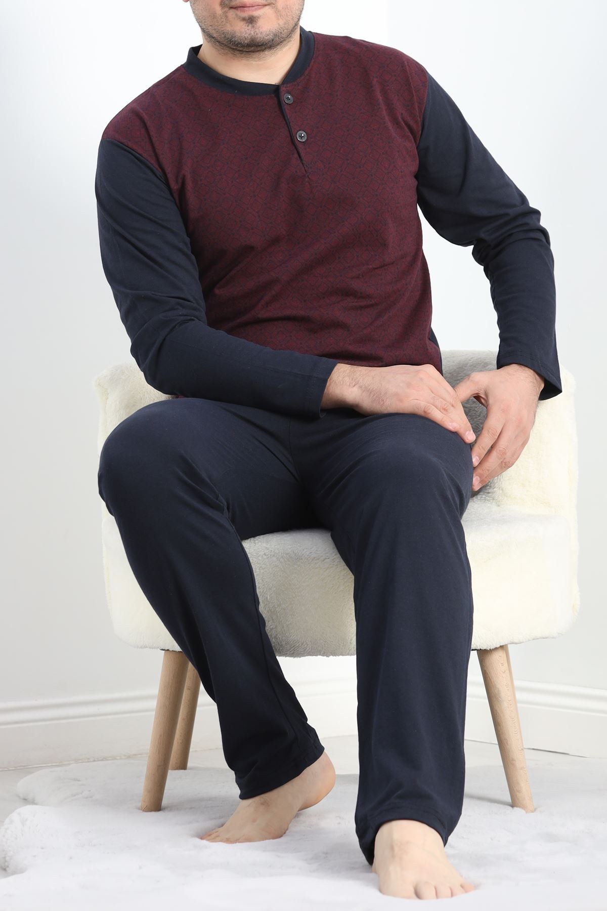 Jakarlı Erkek Pijama Takımı Bordo - 40064.1838.