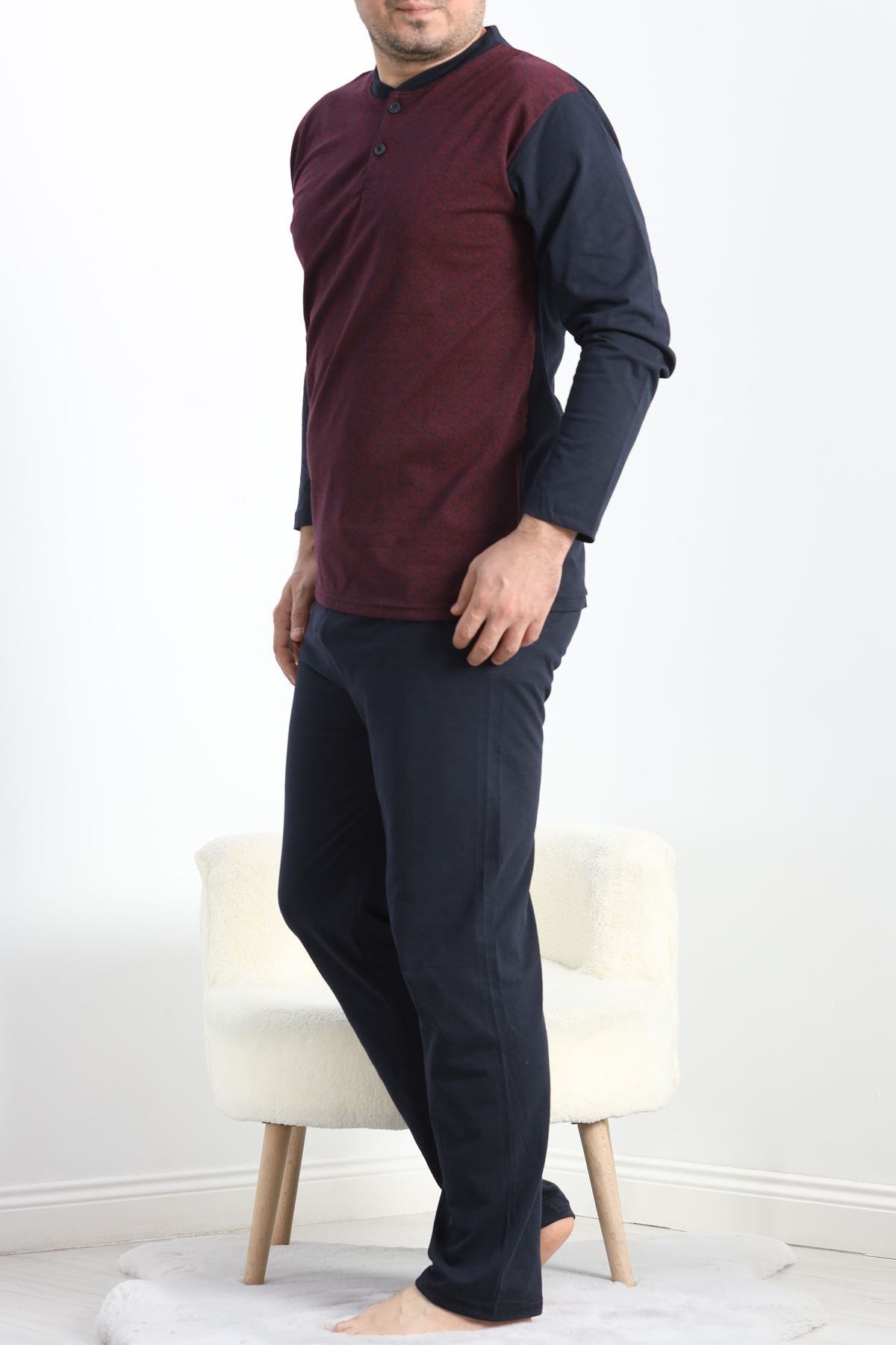 Jakarlı Erkek Pijama Takımı Bordo - 40064.1838.