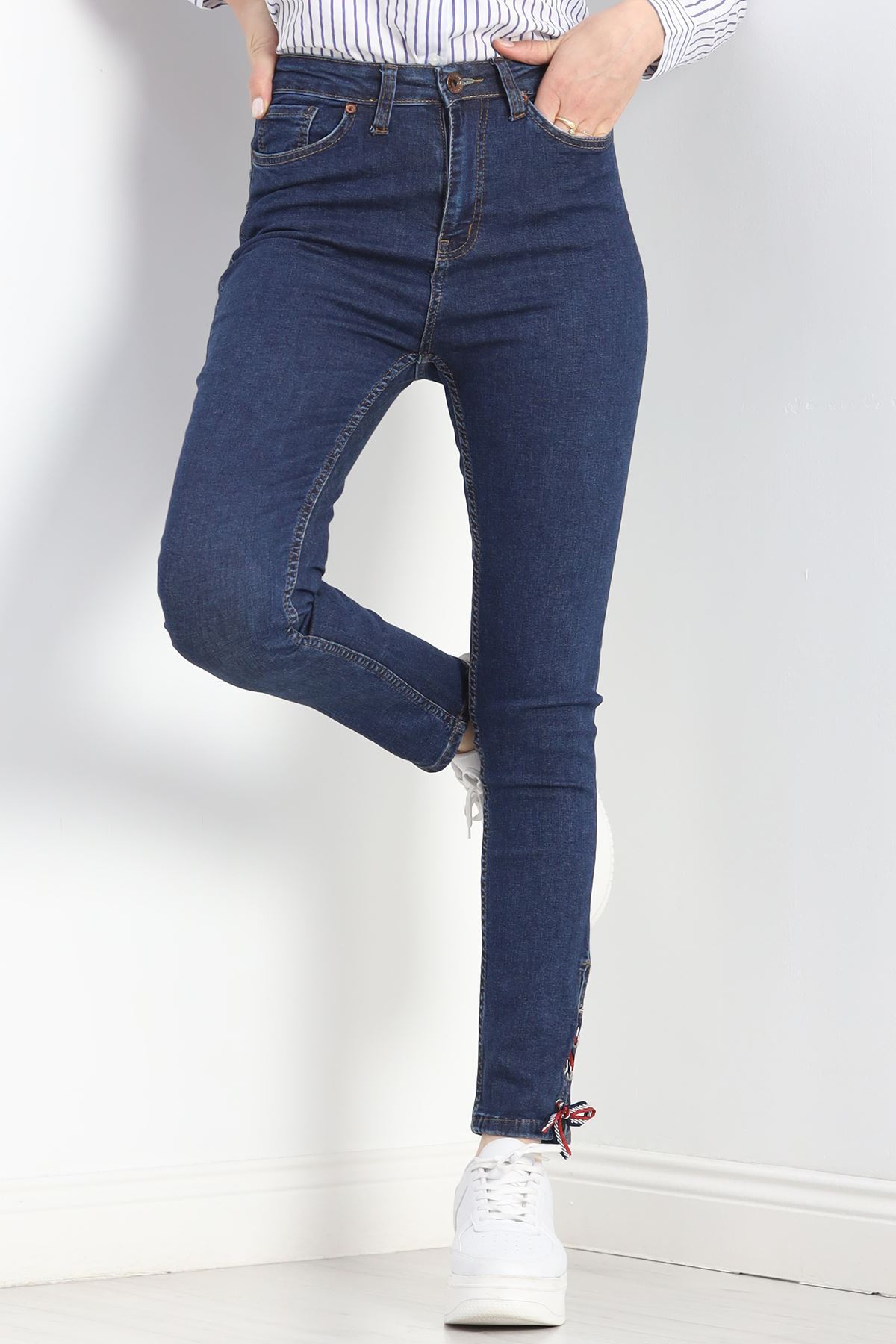 Paça Bağcıklı Kot Pantolon Mavi - 19568.1831.