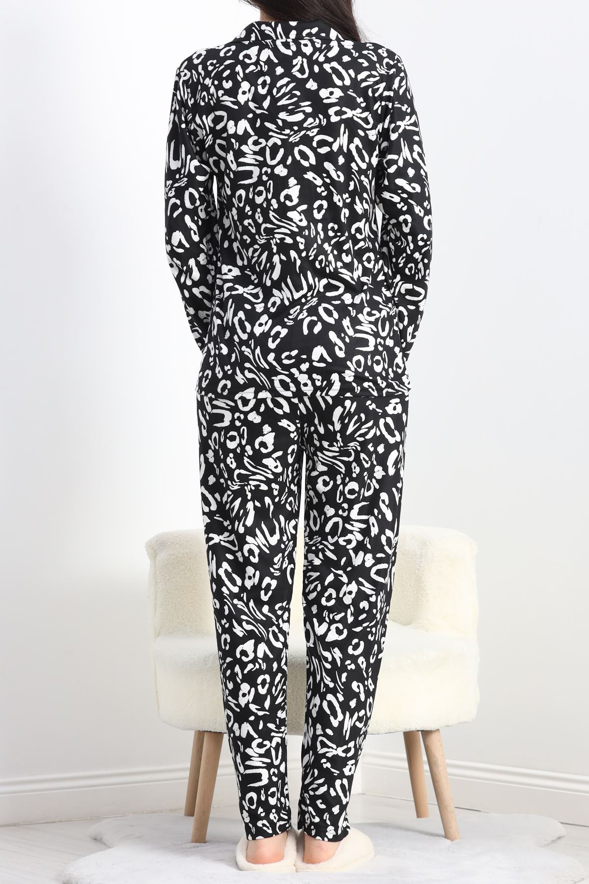 Süet Pijama Takımı Beyazsiyah - 40003.1049.