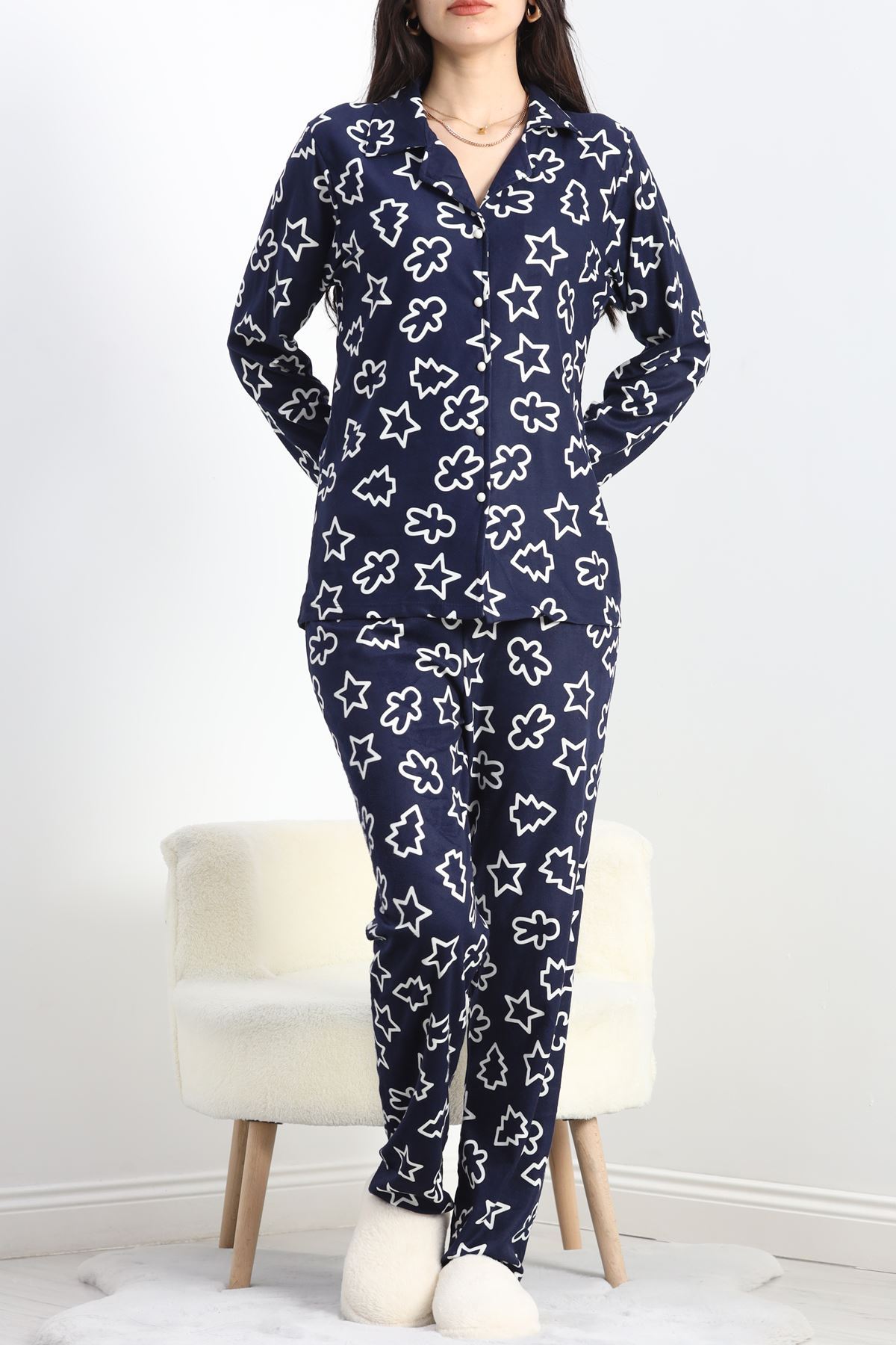 Süet Pijama Takımı Lacivert - 40003.1049.