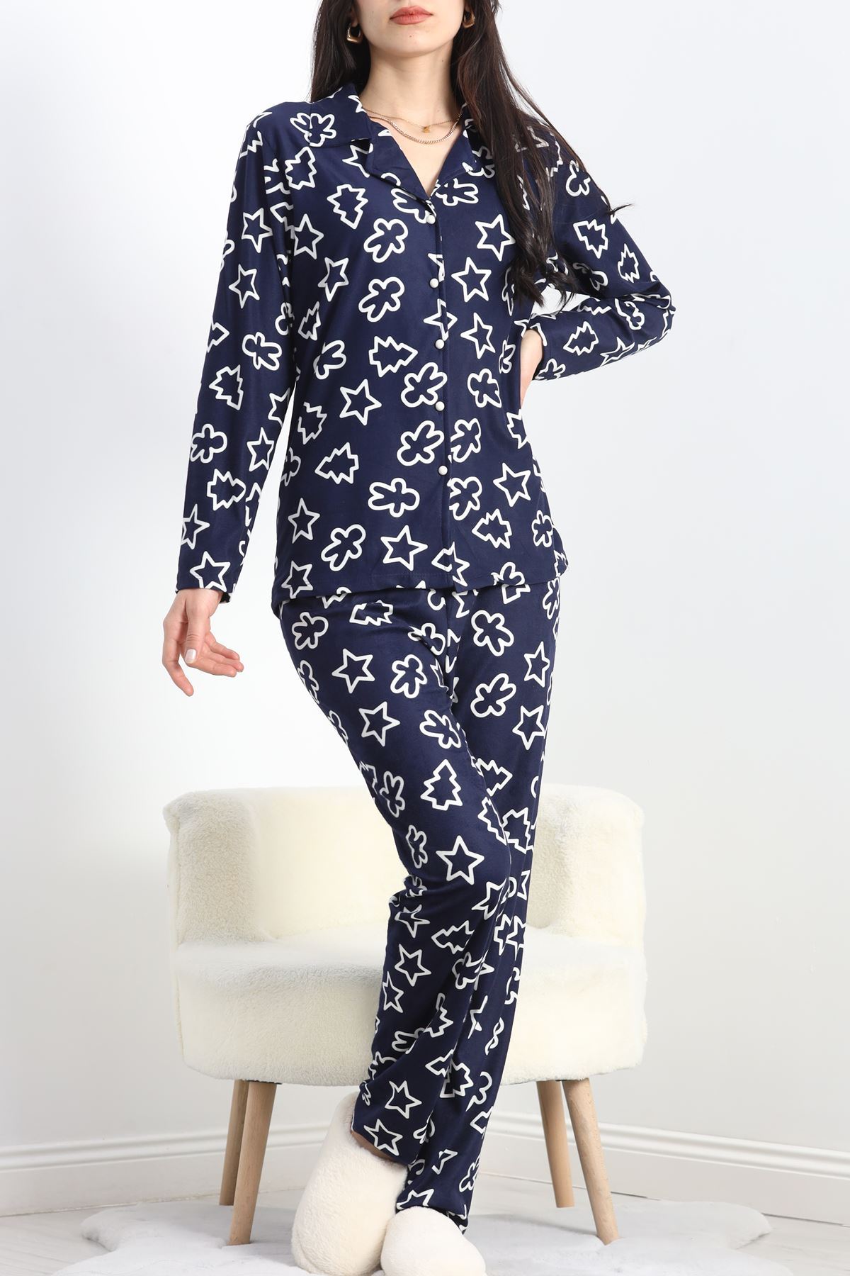 Süet Pijama Takımı Lacivert - 40003.1049.