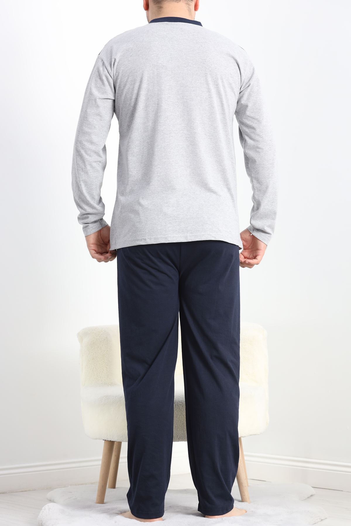 V Yaka Erkek Pijama Takımı Gri - 40069.1838.