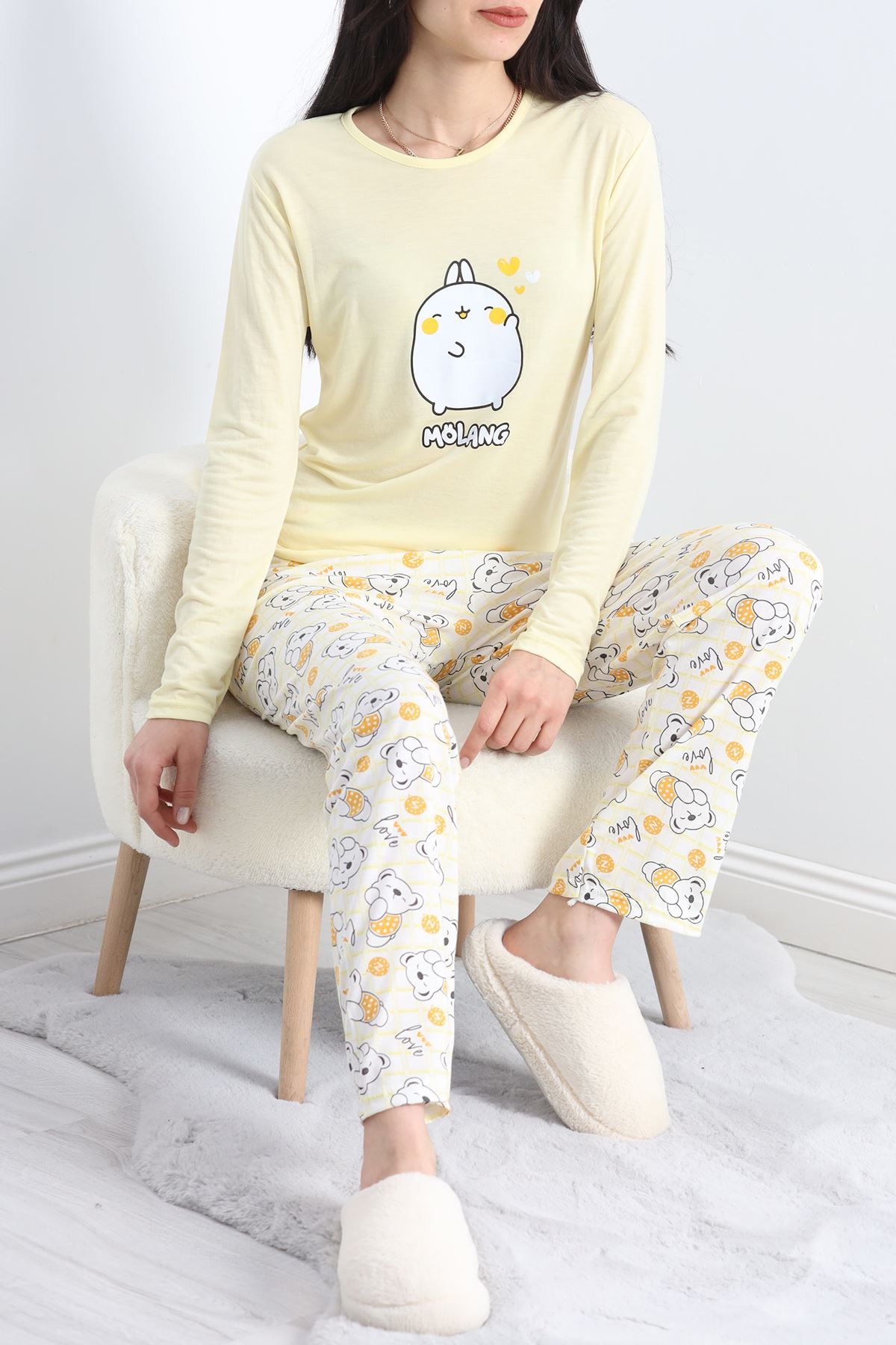 Baskılı Polivskon Pijama Takımı Sarı - 40091.1287.