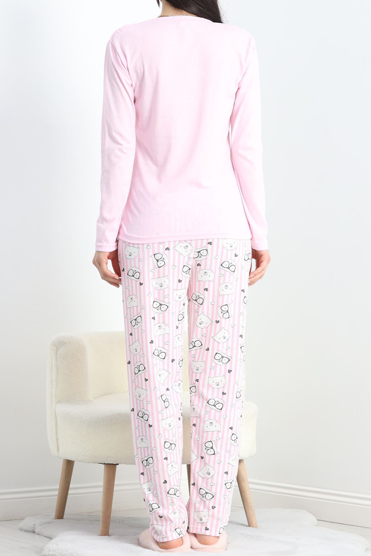 Baskılı Polivskon Pijama Takımı Pembeçizgili - 40091.1287.