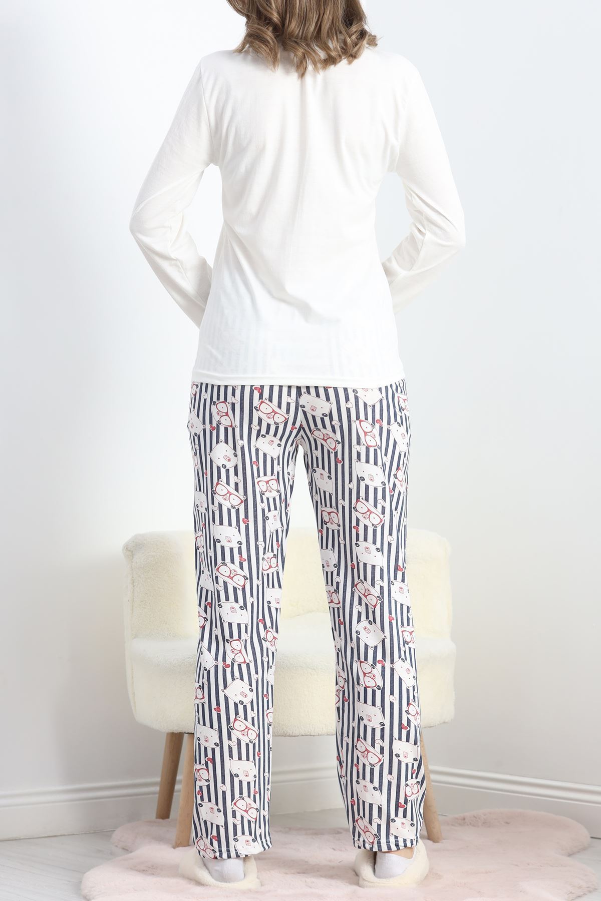 Baskılı Polivskon Pijama Takımı Kırıkbeyaz - 40091.1287.