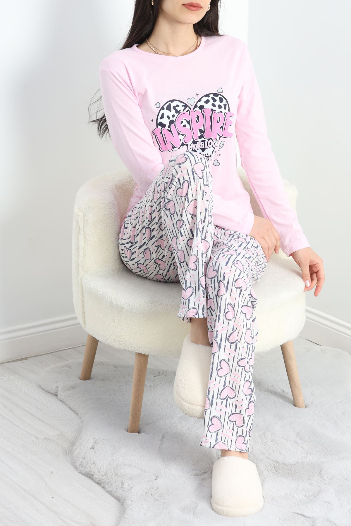 Baskılı Polivskon Pijama Takımı Pembesiyah - 40091.1287.
