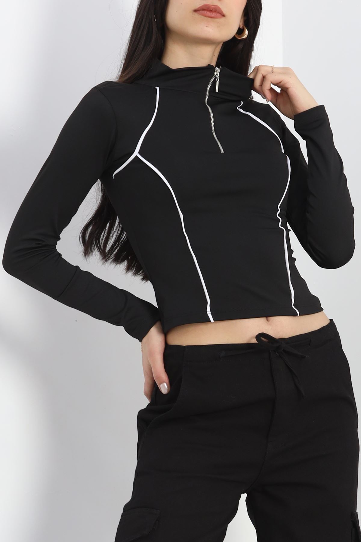 Biyeli Fermuarlı Body Siyah - 40077.1855.