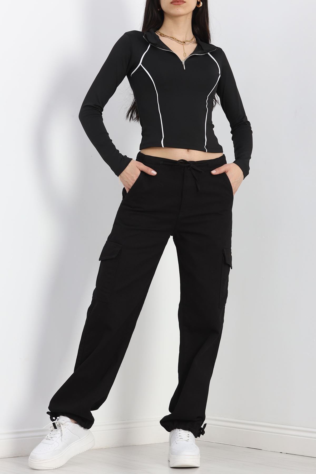 Biyeli Fermuarlı Body Siyah - 40077.1855.