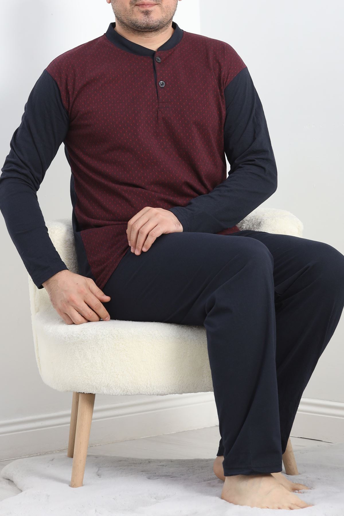 Jakarlı Erkek Pijama Takımı Bordo1 - 40064.1838.
