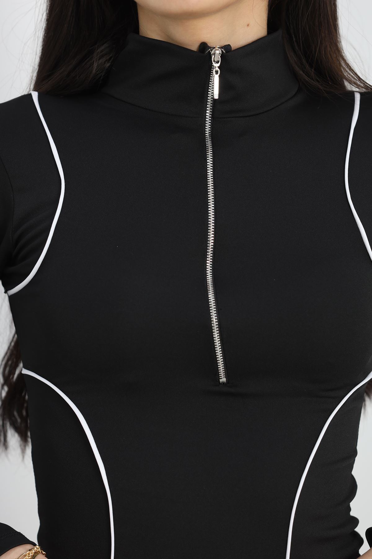 Biyeli Yarım Fermuarlı Body Siyah - 40078.1855.
