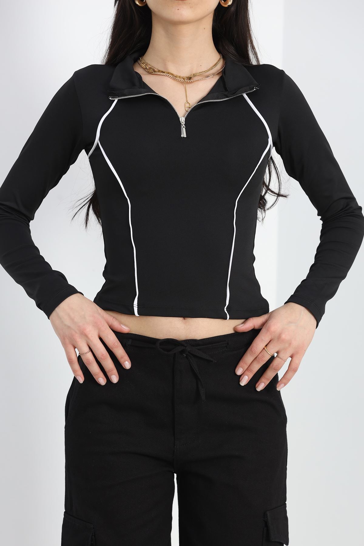 Biyeli Fermuarlı Body Siyah - 40077.1855.