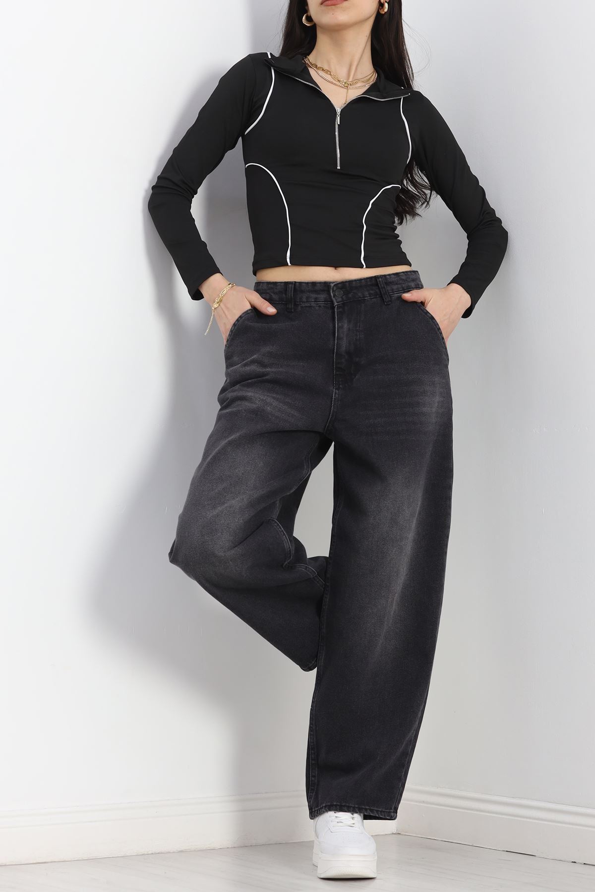 Biyeli Yarım Fermuarlı Body Siyah - 40078.1855.