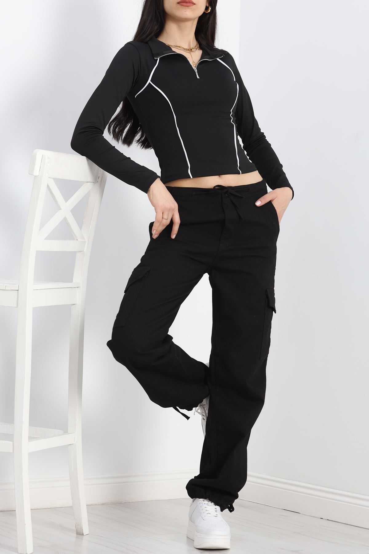 Biyeli Fermuarlı Body Siyah - 40077.1855.