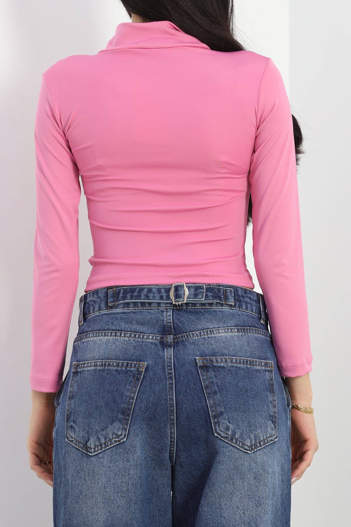 Biyeli Yarım Fermuarlı Body Pembe - 40078.1855.