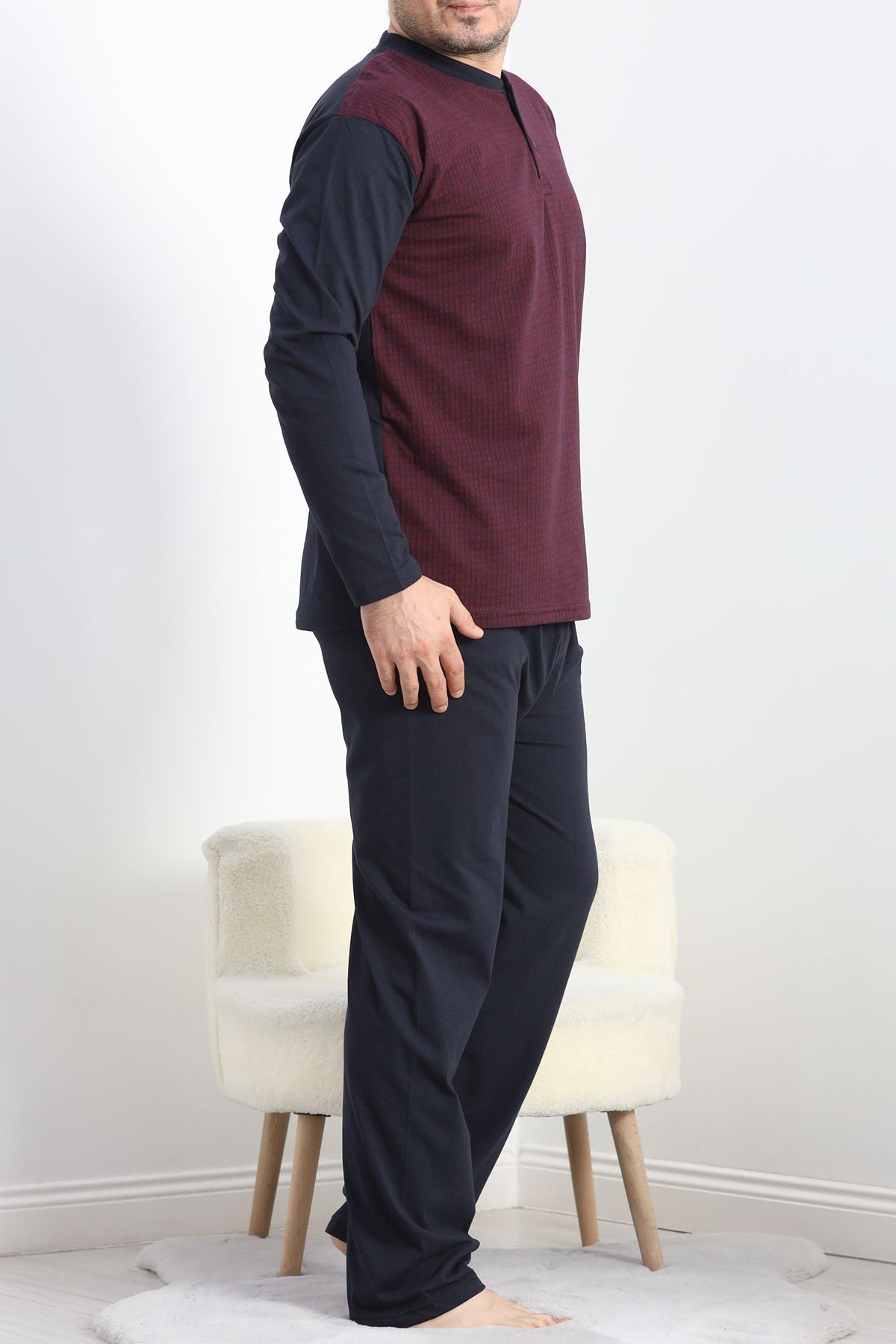 Jakarlı Erkek Pijama Takımı Bordo - 40063.1838.