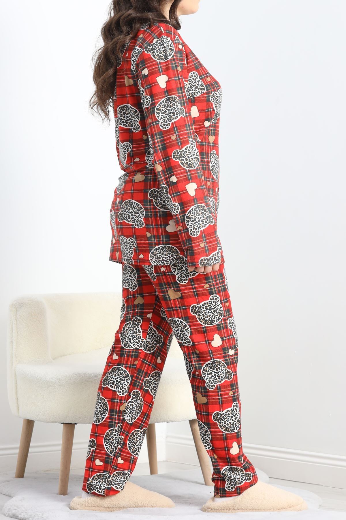 Büyük Beden Süet Pijama Takımı Kırmızıekose - 19563.1902.