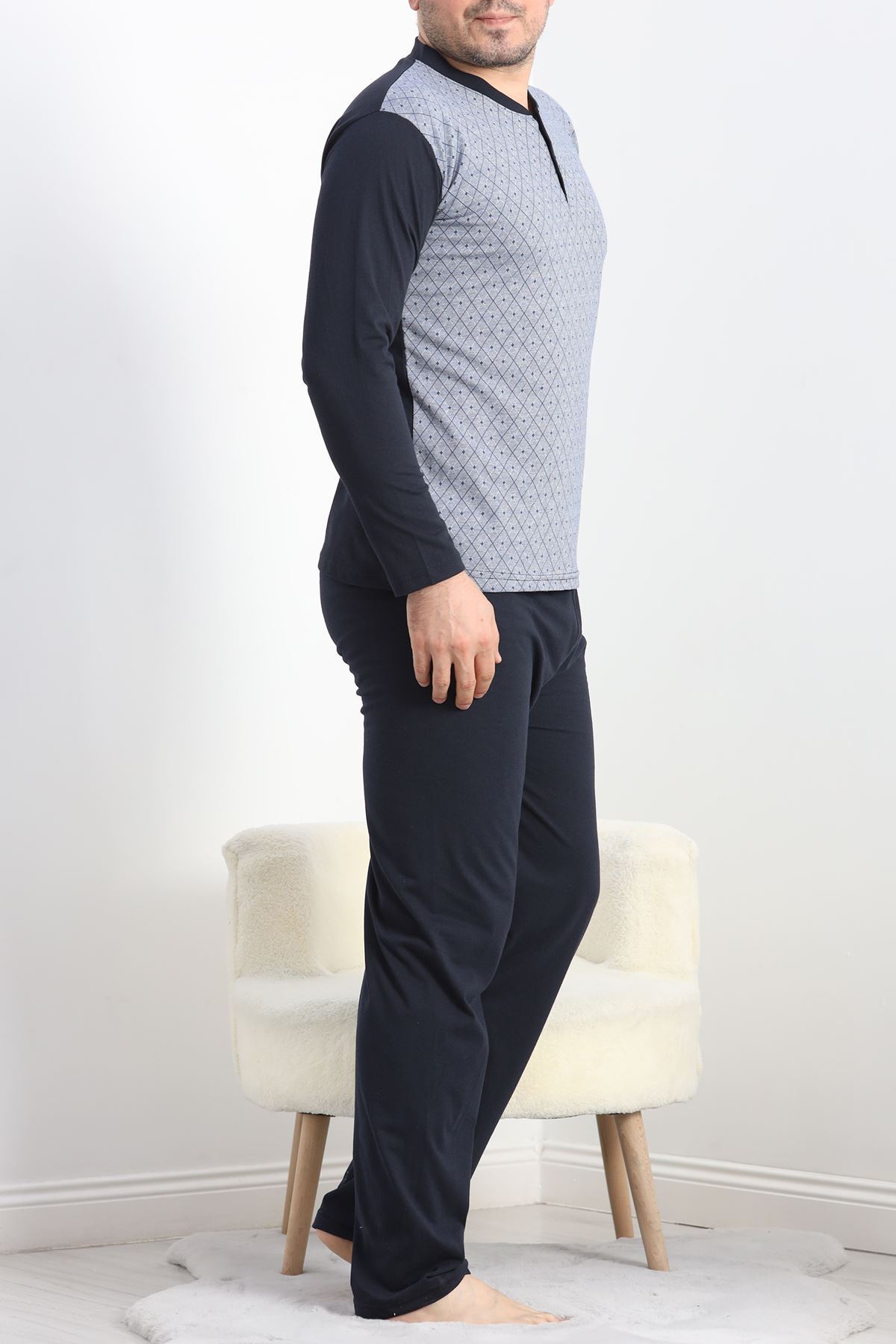 Jakarlı Erkek Pijama Takımı İndigo - 40064.1838.