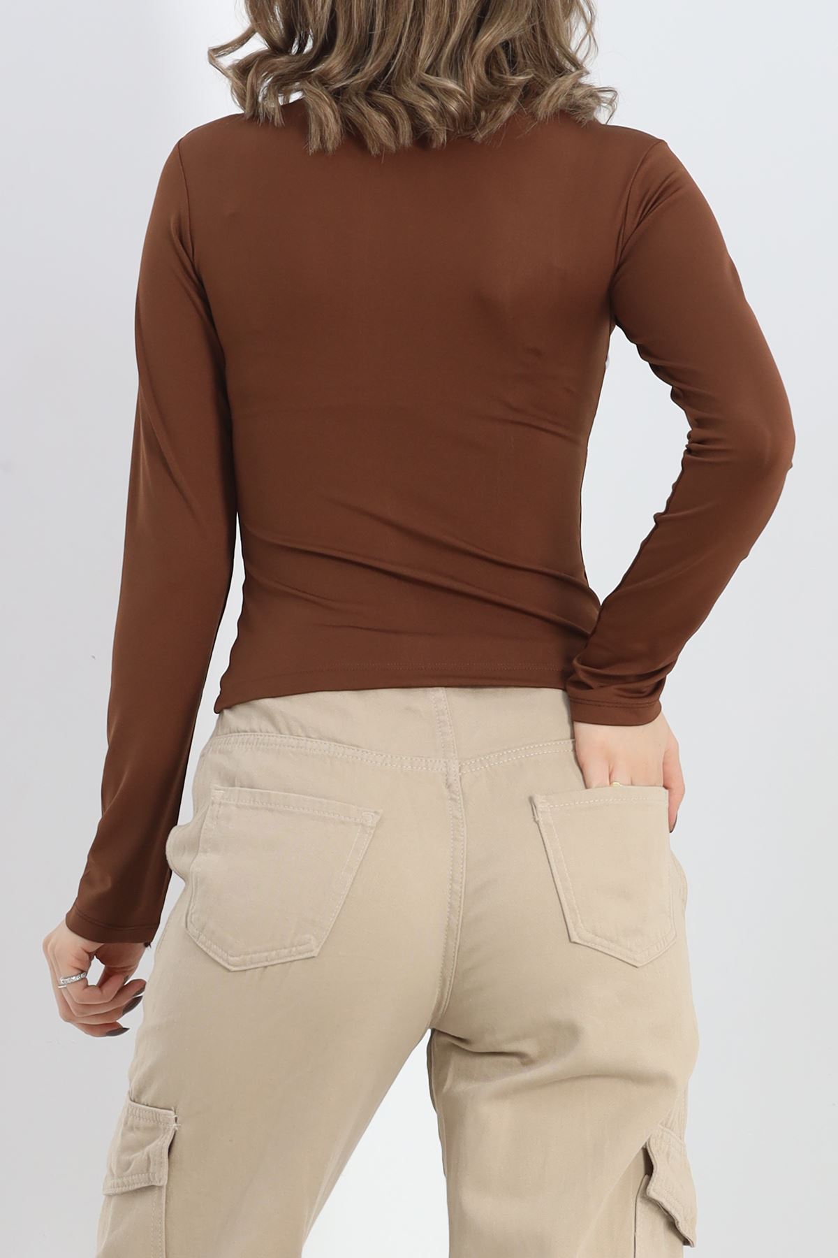 Biyeli Yarım Fermuarlı Body Kahve - 40078.1855.