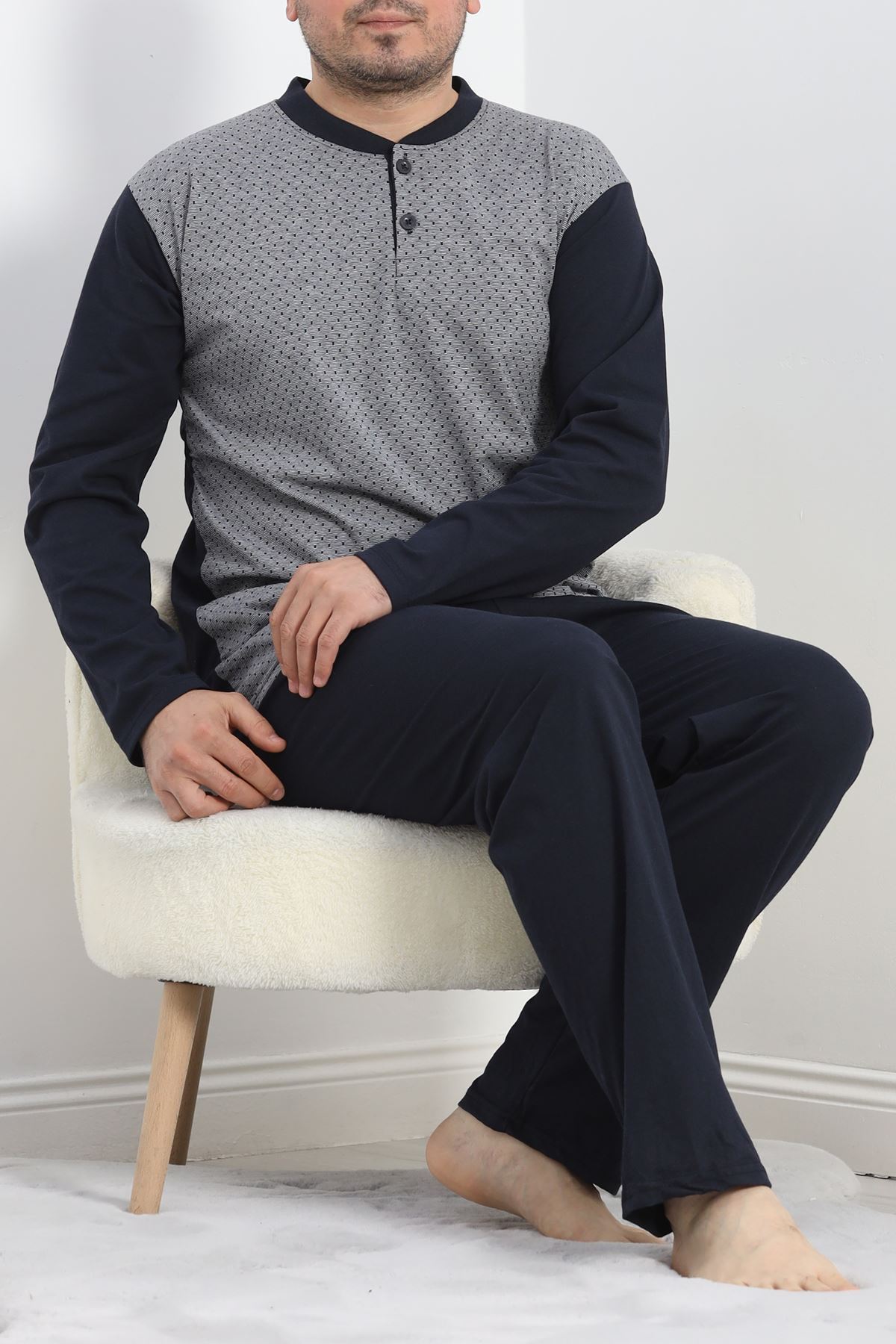 Jakarlı Erkek Pijama Takımı Gridesenli - 40063.1838.