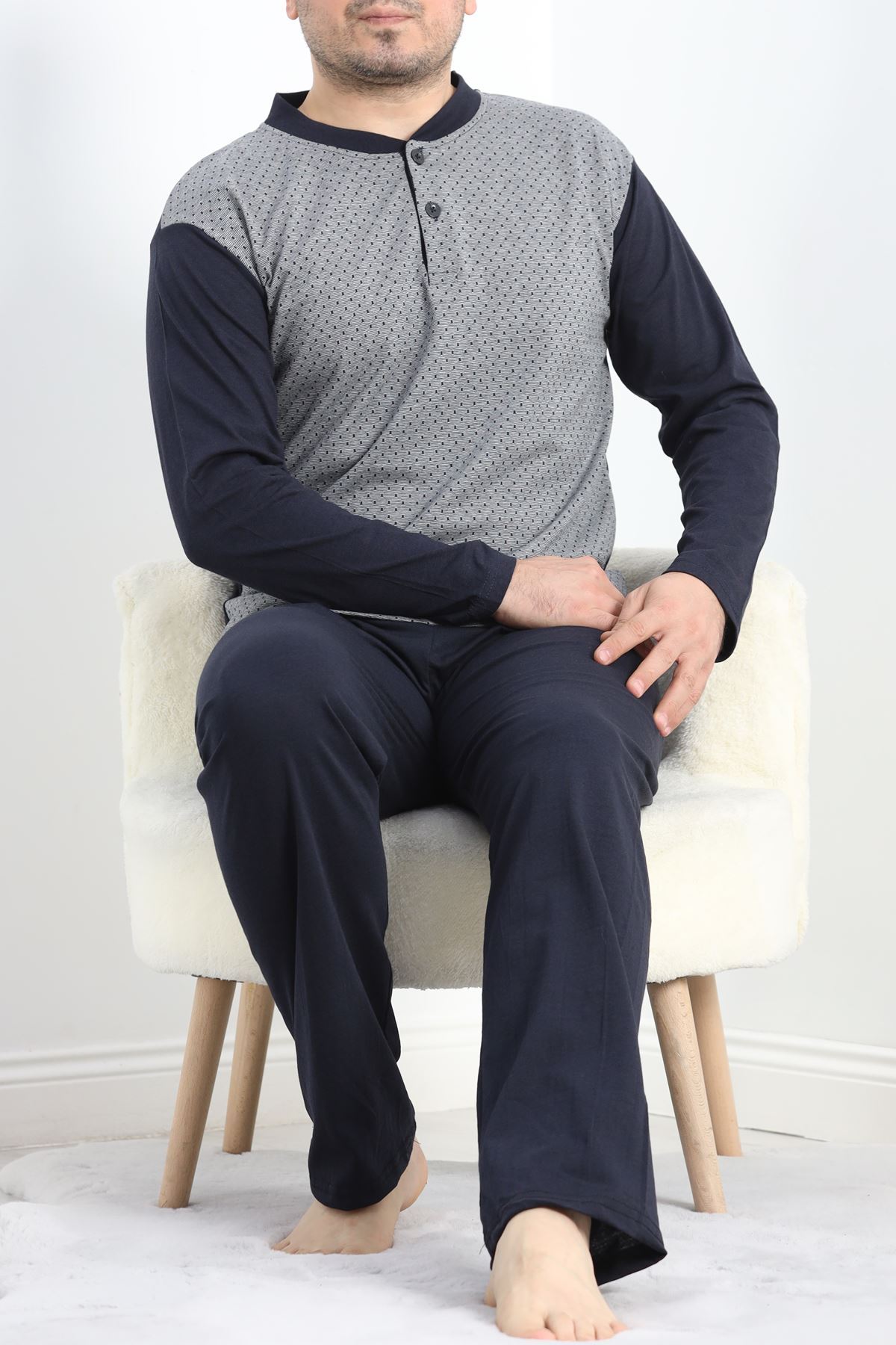 Jakarlı Erkek Pijama Takımı Koyugri - 40064.1838.