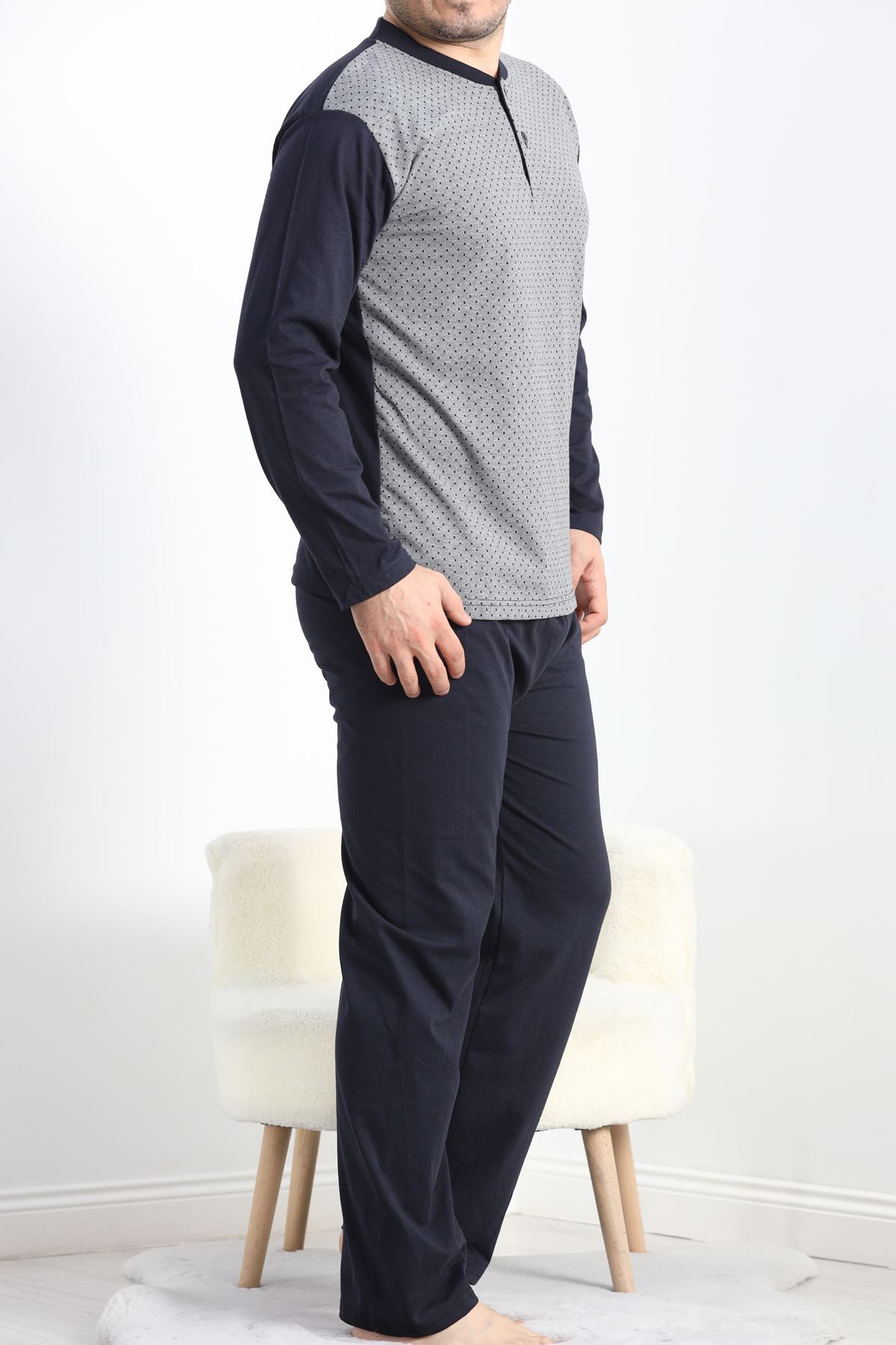 Jakarlı Erkek Pijama Takımı Koyugri - 40064.1838.