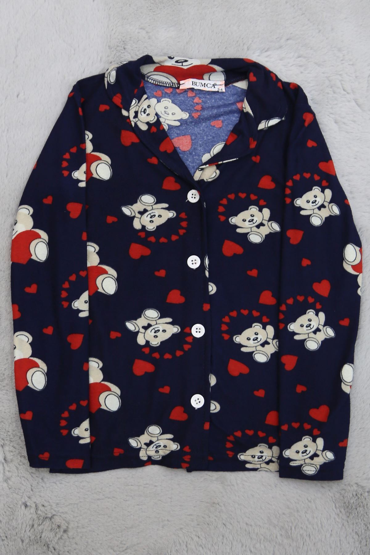 3-7 Yaş Süet Çocuk Pijama Takımı Lacivert - 19582.1913.