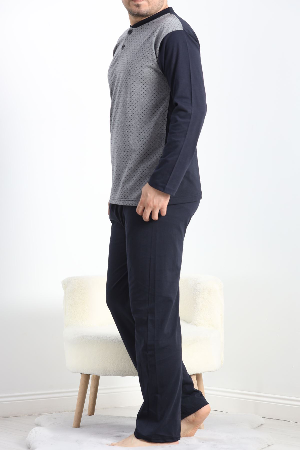 Jakarlı Erkek Pijama Takımı Koyugri - 40064.1838.