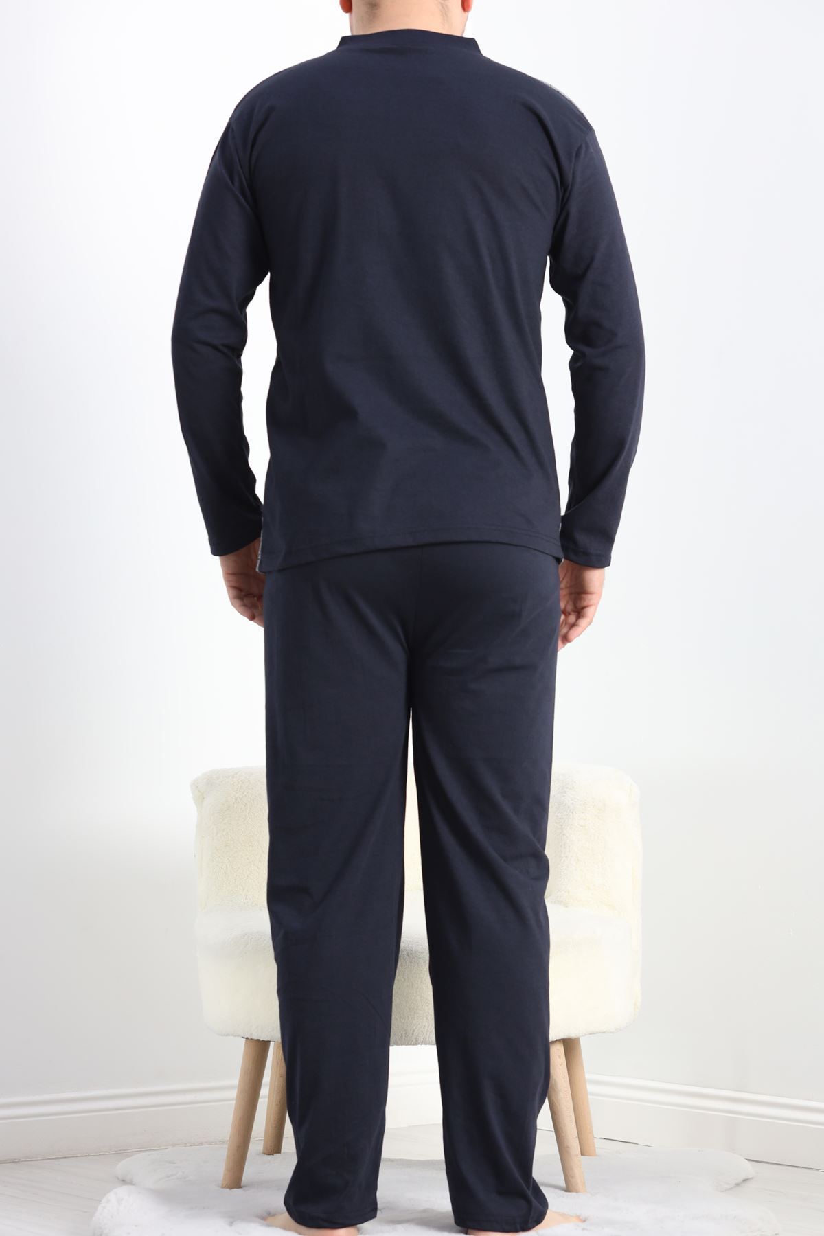 Jakarlı Erkek Pijama Takımı Koyugri - 40064.1838.