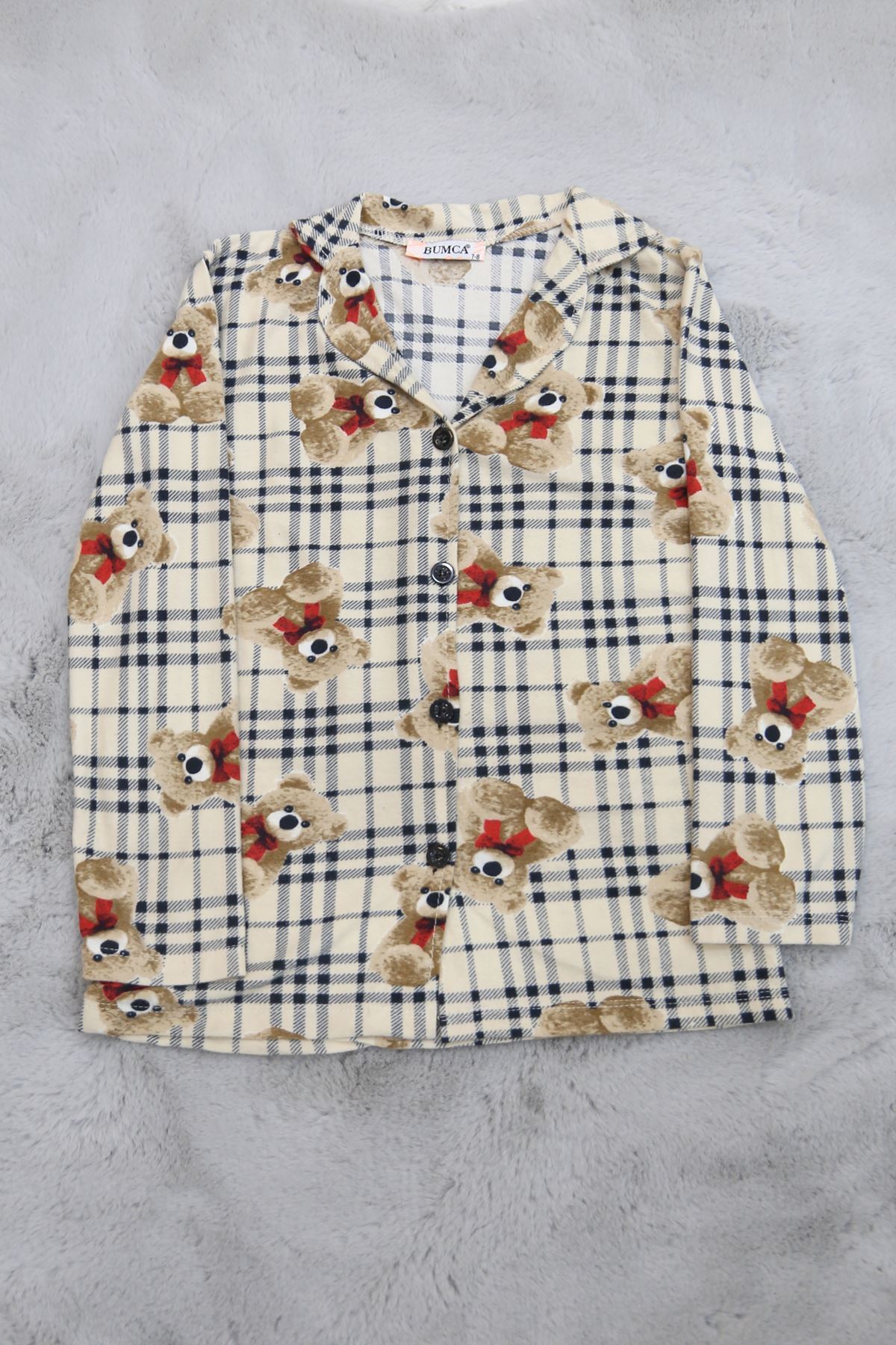 7-11 Yaş Düğmeli Çocuk Pijama Takımı Bej - 19583.1913.