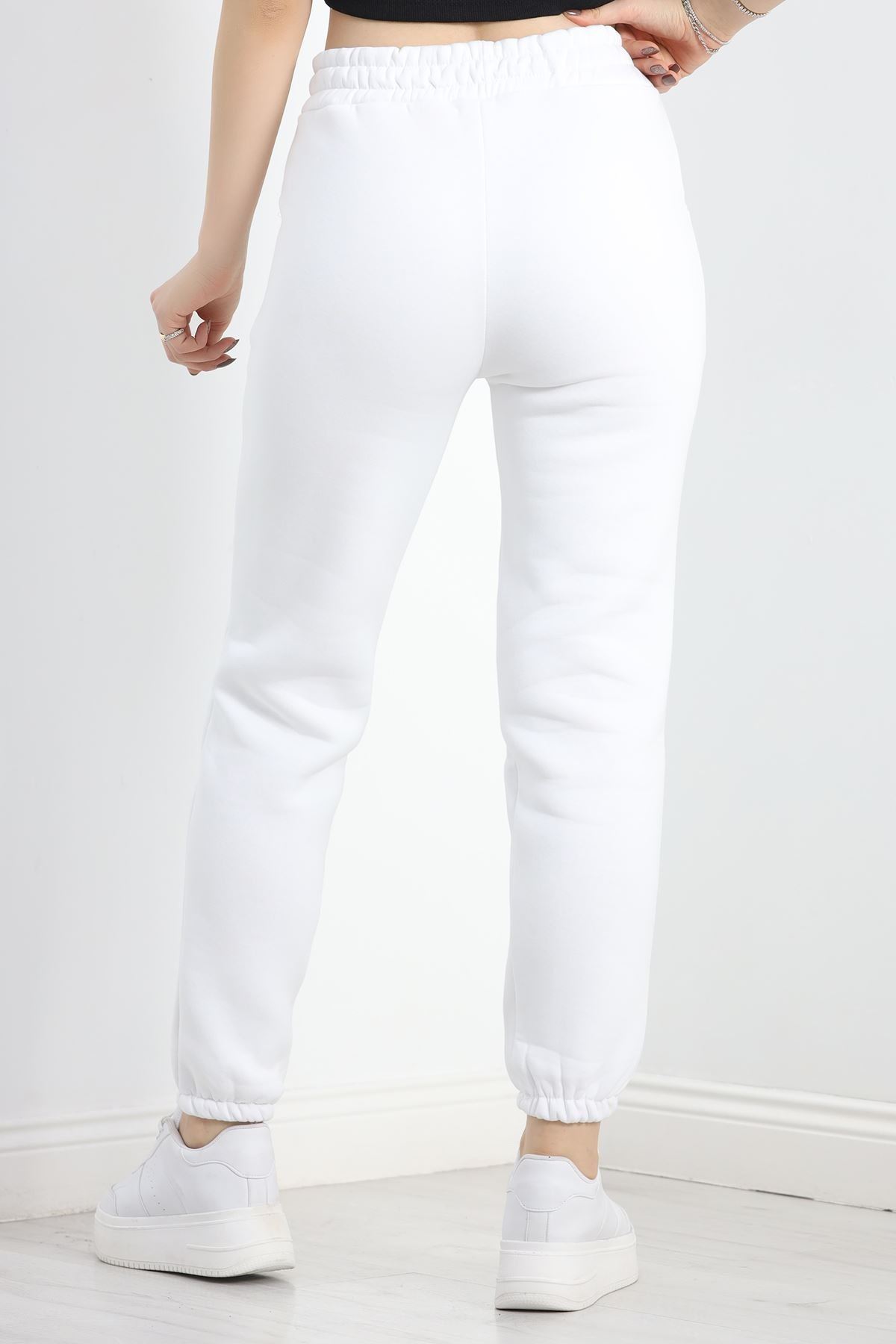 Paça Lastikli 3 İplik Eşofman Altı Beyaz - 20956.1878.