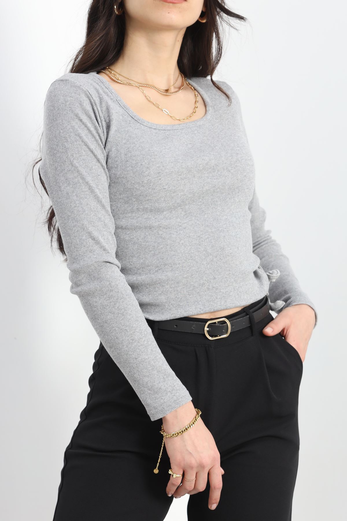 Yan Büzgülü Body Gri - 19504.599.