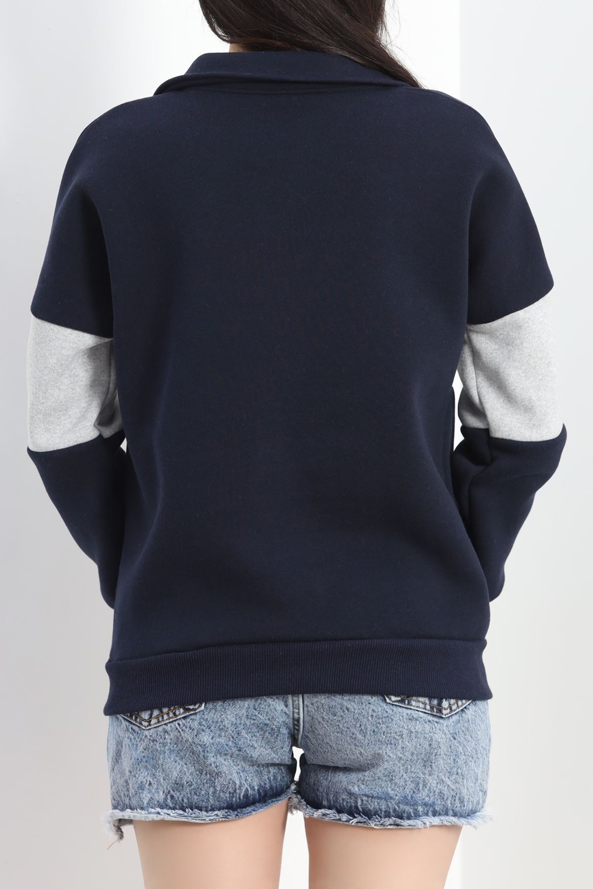 Fermuarlı 3 İplik Sweat Lacivertgri - 40028.1857.