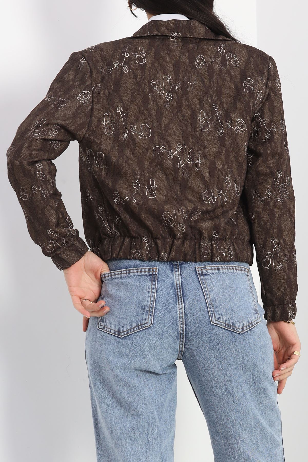 Likralı Güpürlü Kumaş Bomber Mont Kahve - 30101.1837.